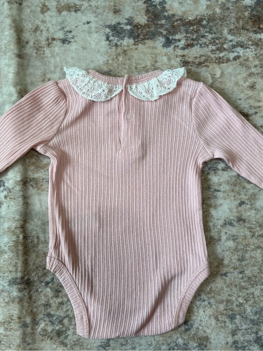 Rachel Zoe Light Pink Ribbed Long-Sleeve Bodysuit with Lace Collar